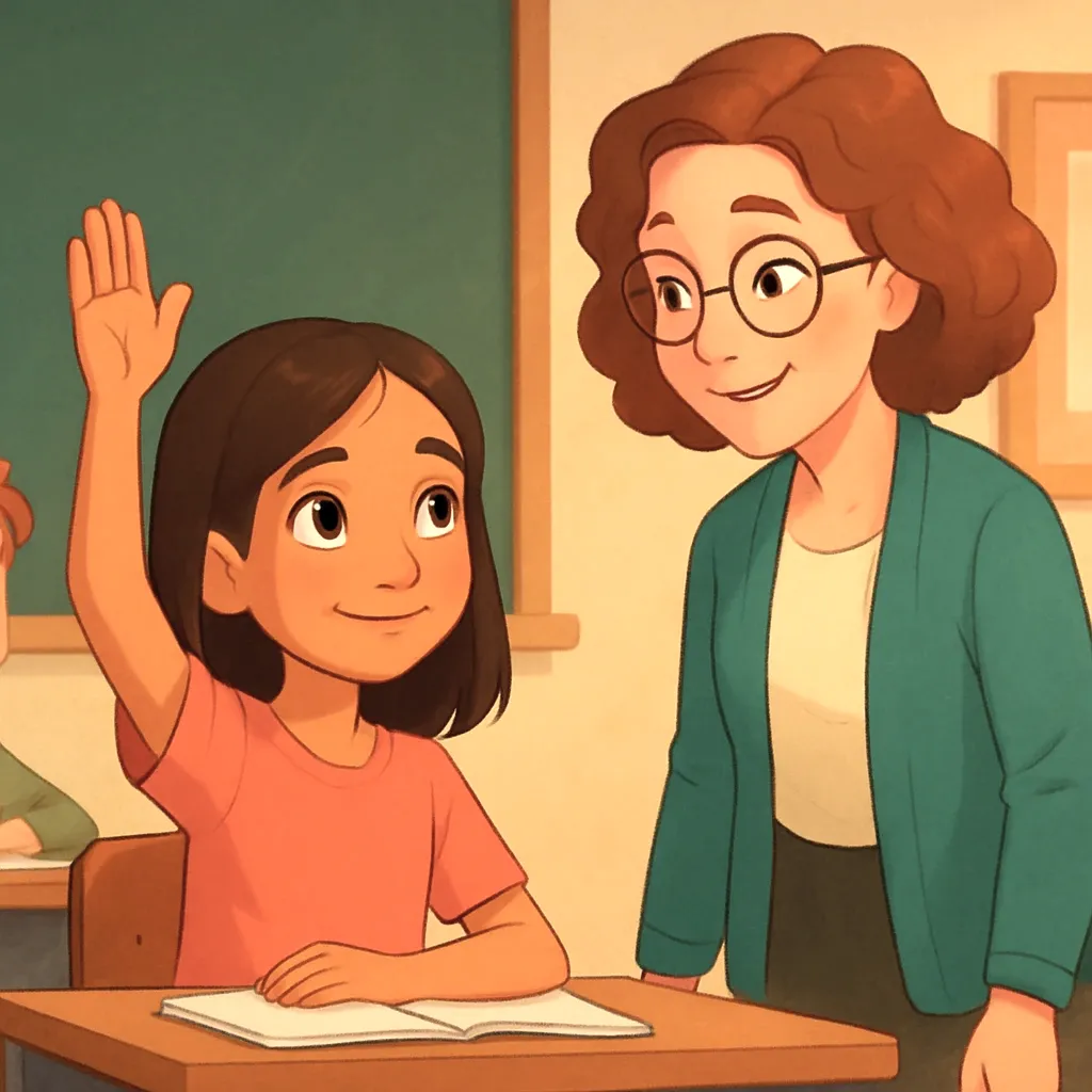 When I need to use the bathroom during class, I will raise my hand and wait for my teacher to give me permission. I will be polite and say 'May I please use the bathroom?'