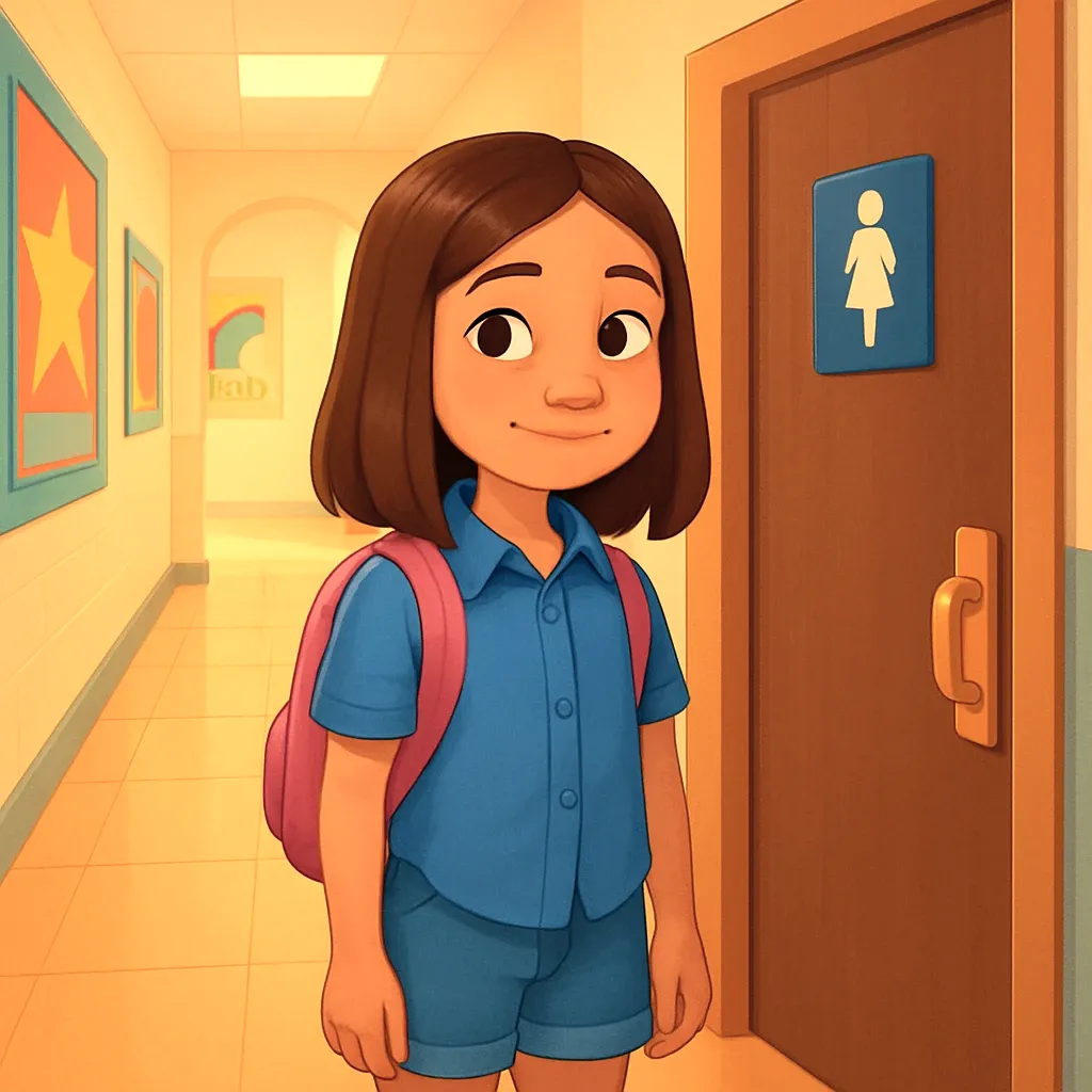 Using the bathroom at school is an important part of taking care of myself. My body gives me signals when I need to go, and it's good to listen carefully.