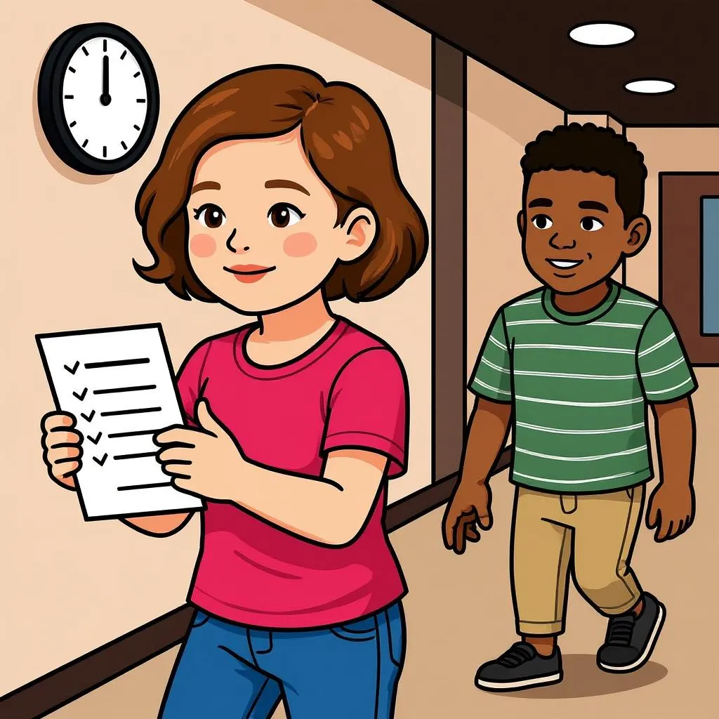 Following my schedule helps me know where to go during the school day. When I check my schedule, I can move to the right place at the right time. This helps me be ready for learning.