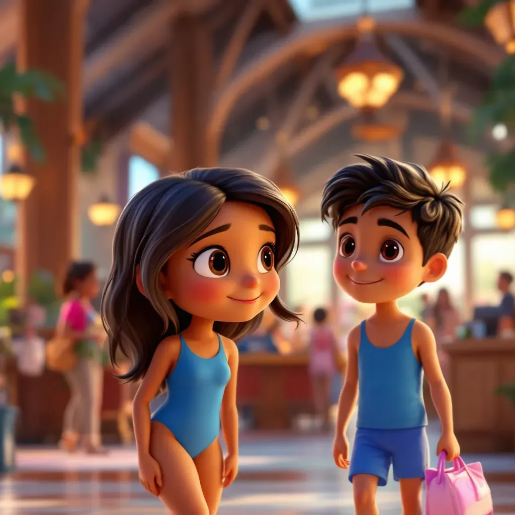 When we arrive at Great Wolf Lodge in the afternoon, we quickly change into our swimsuits. The waterpark looks amazing with lots of colorful slides and pools!