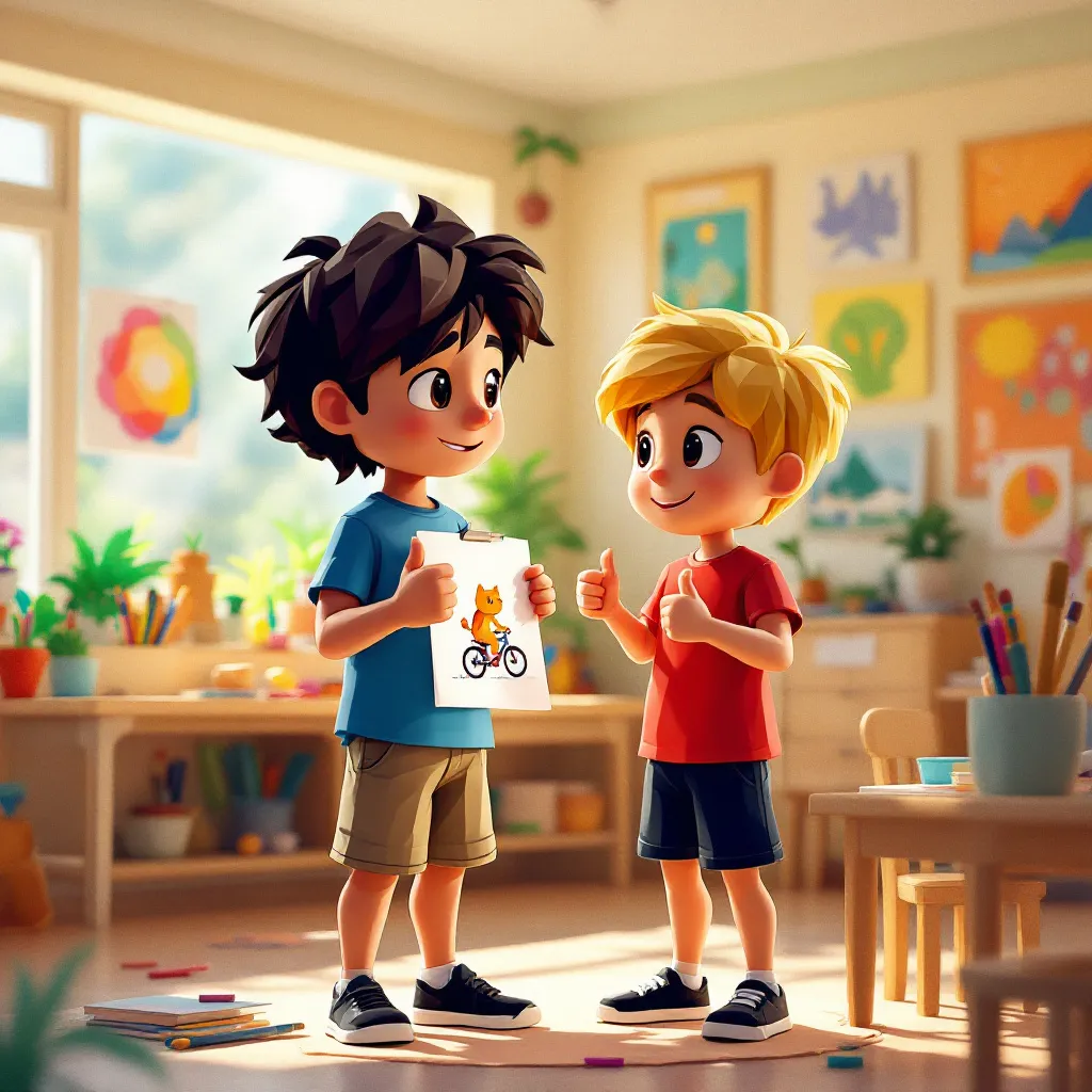 Starting a conversation can be fun! You can ask, 'What did you do today?' or say, 'I like your drawing.' These starters are kind and show interest.