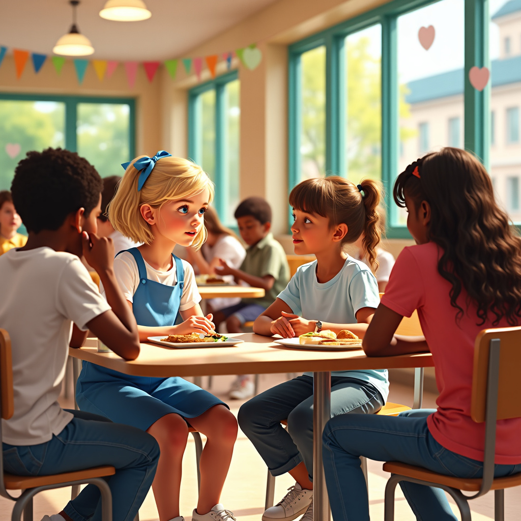 Eat lunch and chat with friends in the cafeteria.