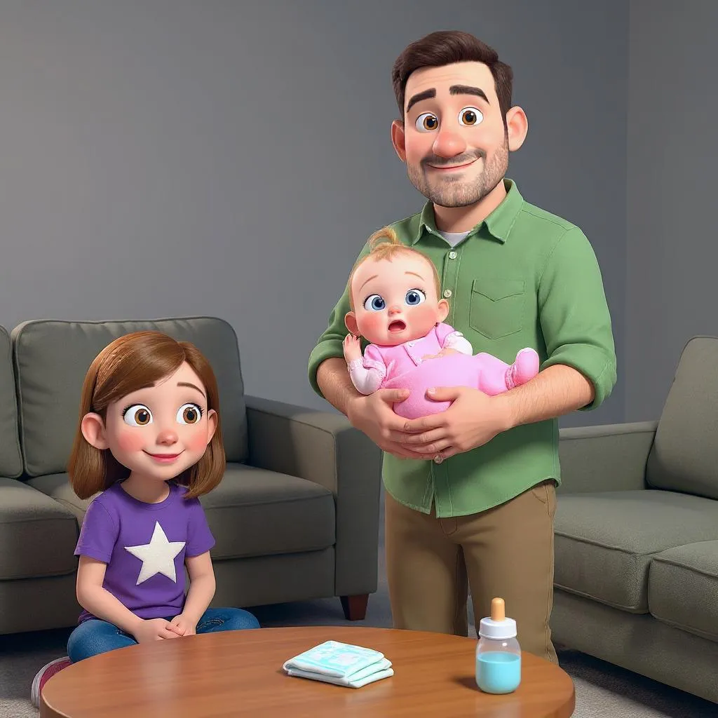 Babies need lots of care and make different sounds like crying. Sometimes Mom and Dad will be busy taking care of the baby.
