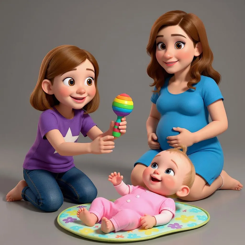 Being a big sister means you can help in special ways. You can talk to the baby and show her toys.